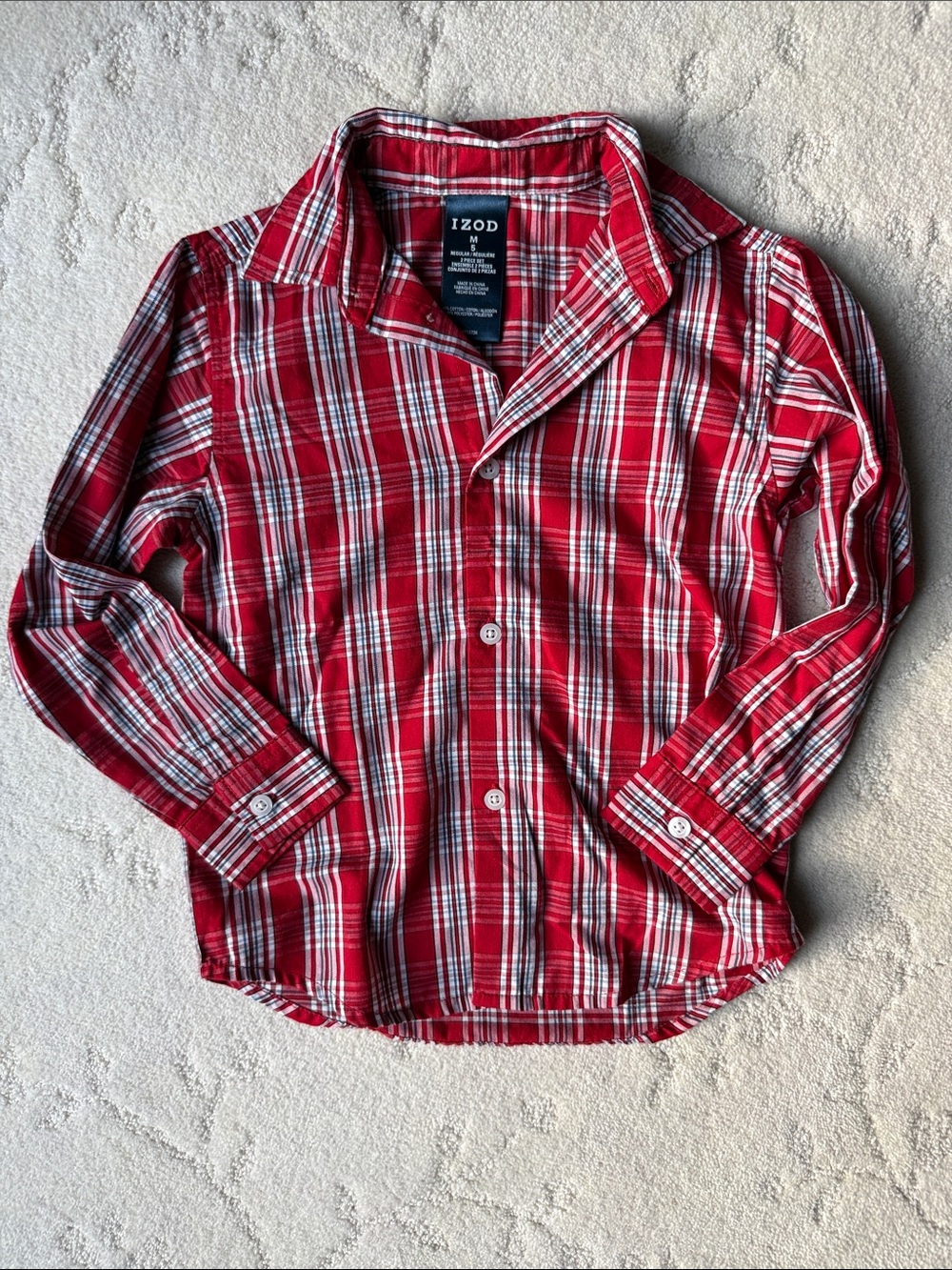 5T Izod Red and White Plaid Long-Sleeve Button-Down Shirt, NWOT